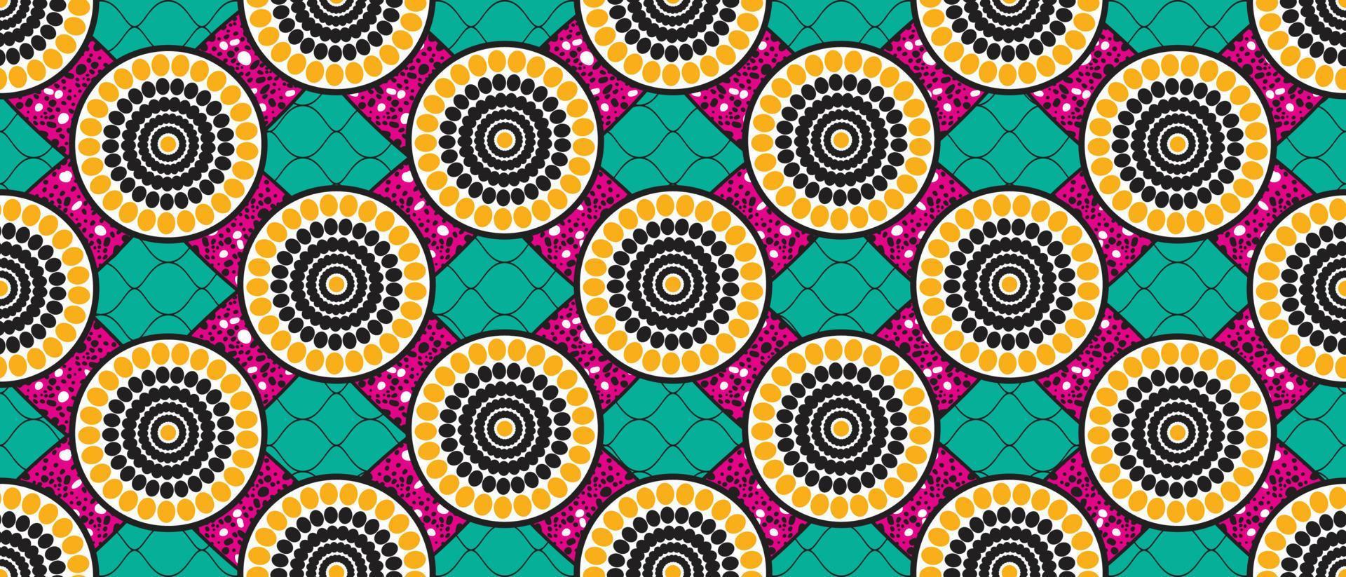 afrikansk etnisk traditionell mönster. sömlös skön kitenge, chitenge, ankara stil. mode design i färgrik. geometrisk cirkel abstrakt motiv. blommig blomma ankara grafik, afrikansk vax grafik vektor