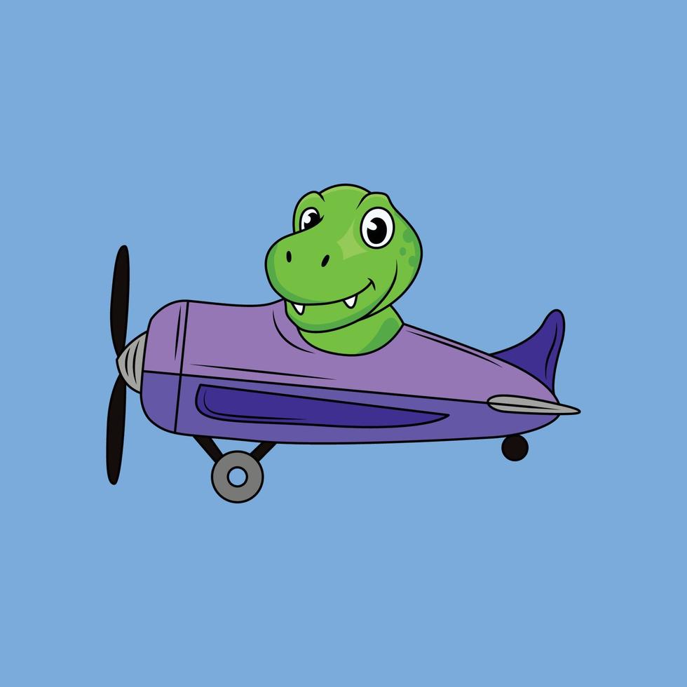 süß Pilot Dinosaurier mit Flugzeug Karikatur Aufkleber Vektor Illustration