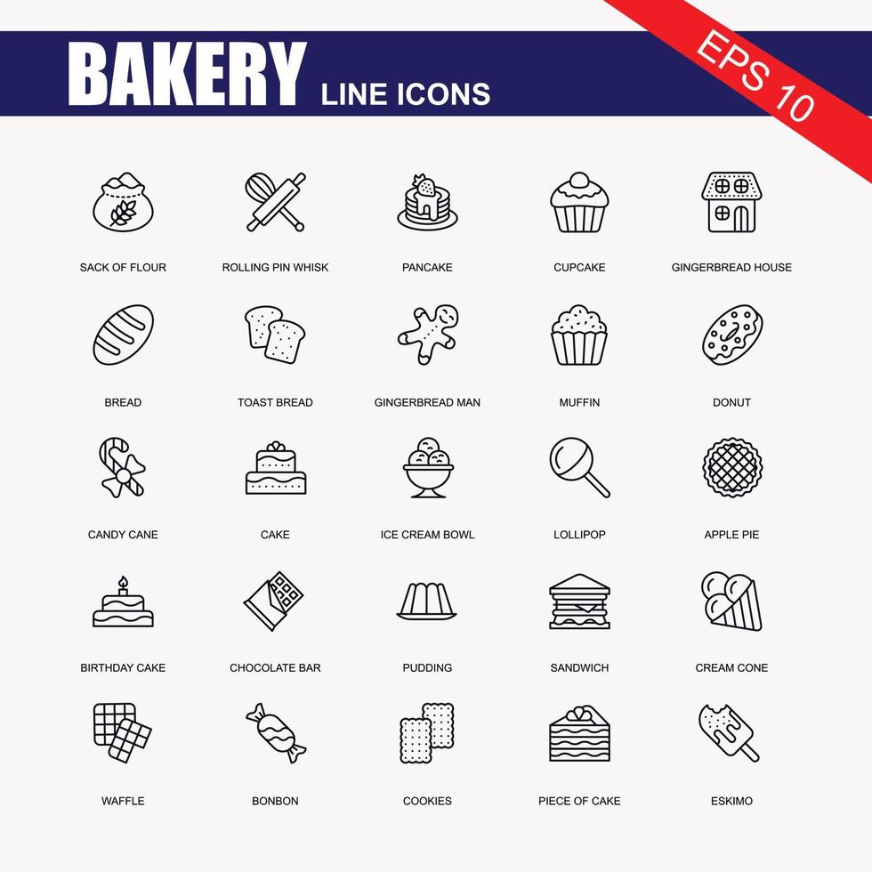 bageri ikon uppsättning - översikt ikon samling, vektor