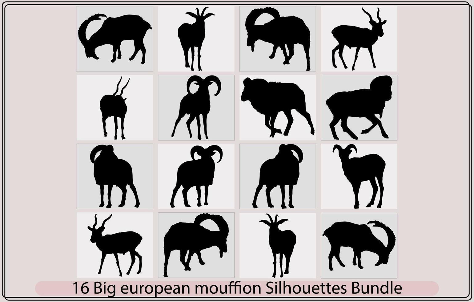groß europäisch Mufflon Silhouette Bündel, groß europäisch Mufflon Abbildung, groß europäisch Mufflon Vektor, vektor