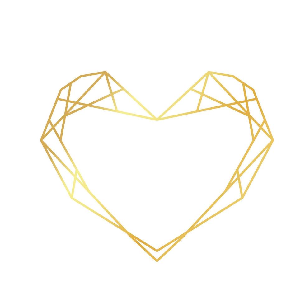 guld översikt geometrisk hjärta. vektor lyx polygonal ram för dekoration hjärtans dag, bröllop inbjudningar och hälsning kort