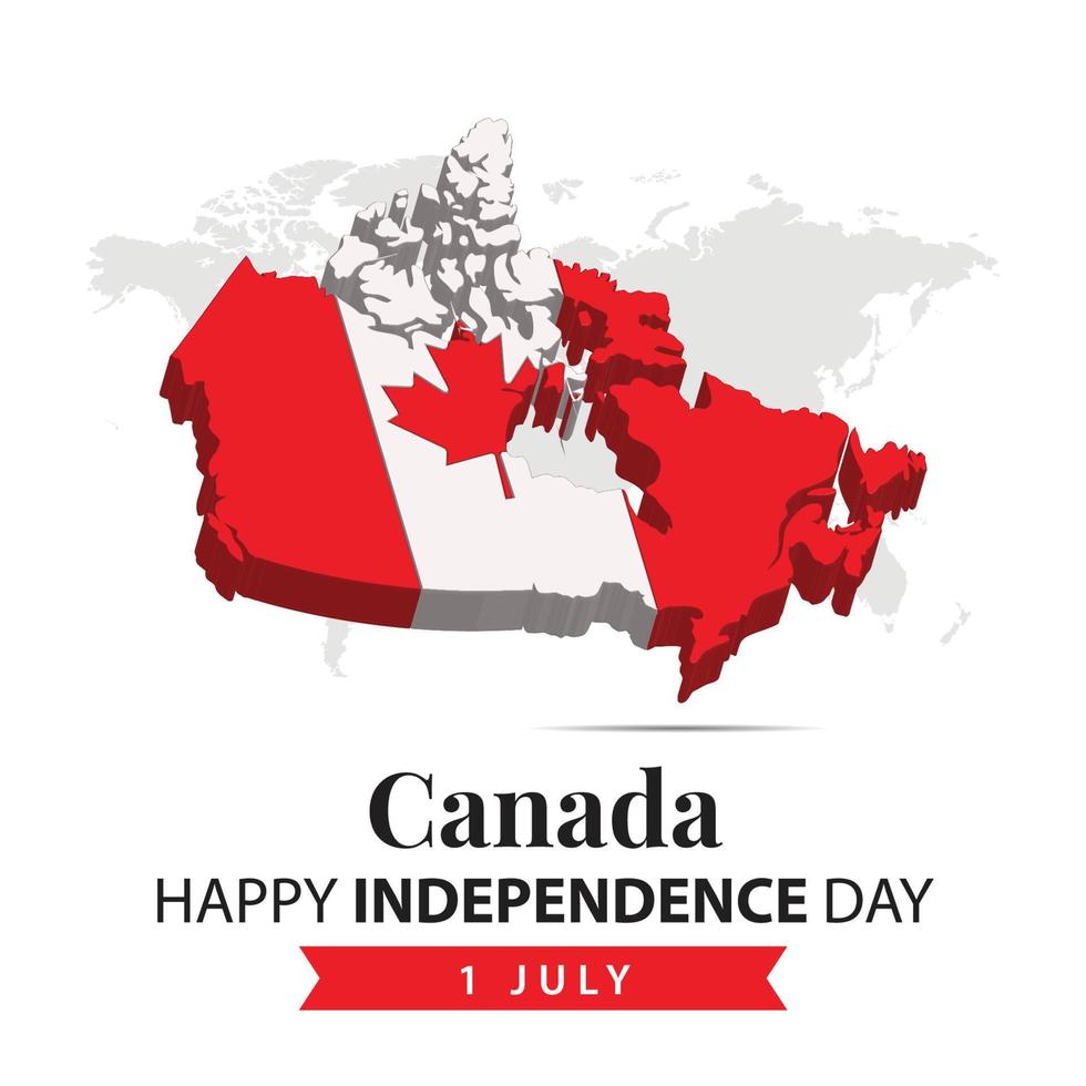 kanada oberoende dag, 3d tolkning kanada oberoende dag illustration med 3d Karta och flagga färger tema vektor