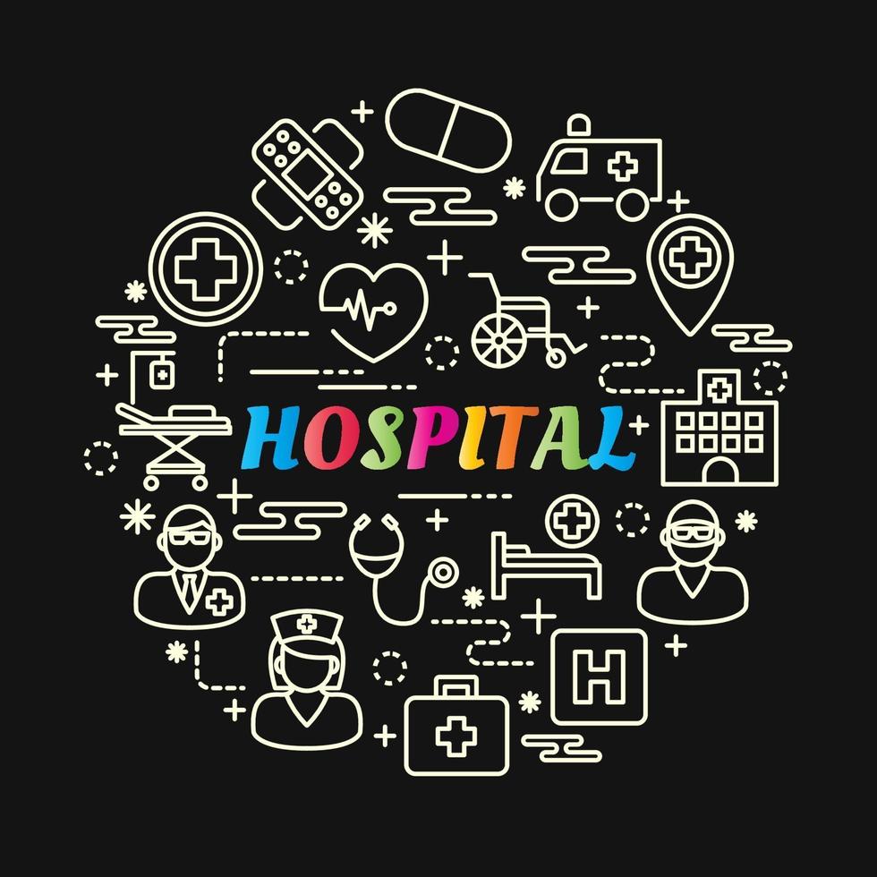 sjukhus färgglada lutning bokstäver med linje ikoner vektor