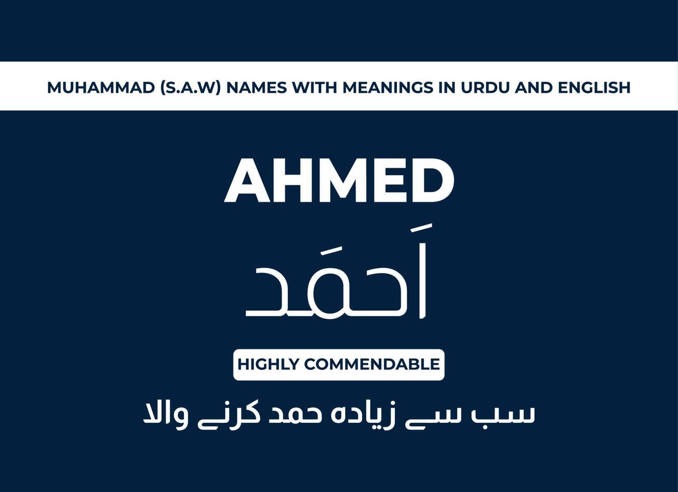 Muhammad gesehen Namen mit Bedeutungen im Urdu und Englisch vektor