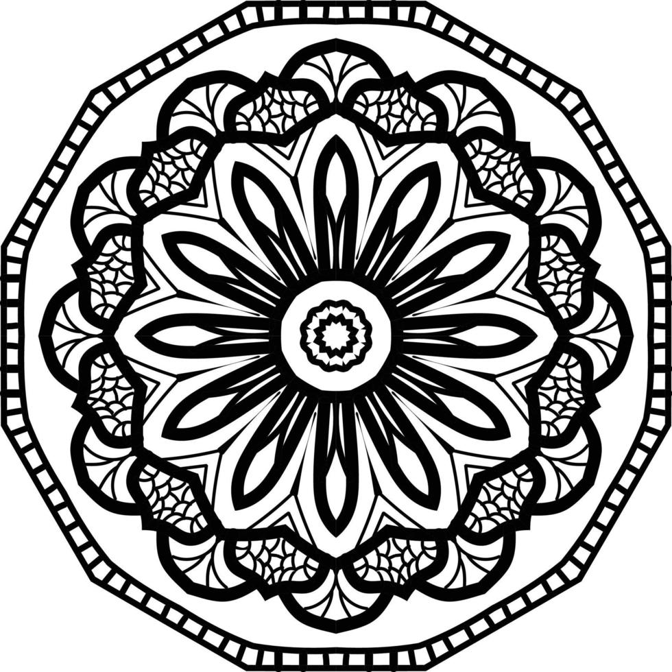 svart och vit blommig arabicum dekorativ runda spets prydnad vektor