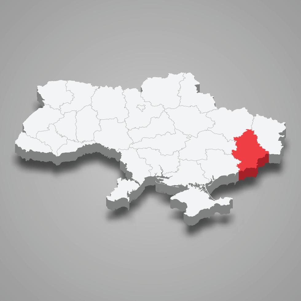 donetsk oblast. område plats inom ukraina 3d Karta vektor
