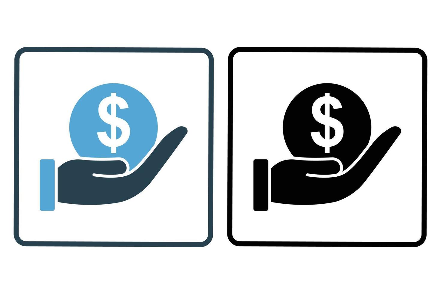 donation ikon illustration. hand med dollar. ikon relaterad till välgörenhet. fast ikon stil. enkel vektor design redigerbar