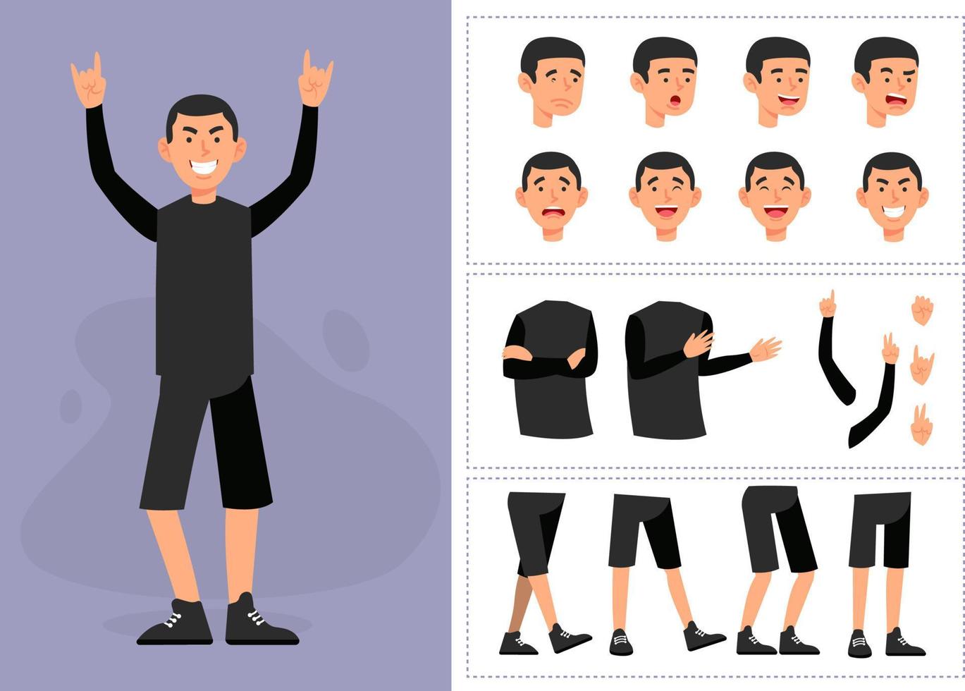 Felsen Kerl Charakter mit schwarz Stoff und T-Shirt, perfekt zum Animation und Illustration vektor