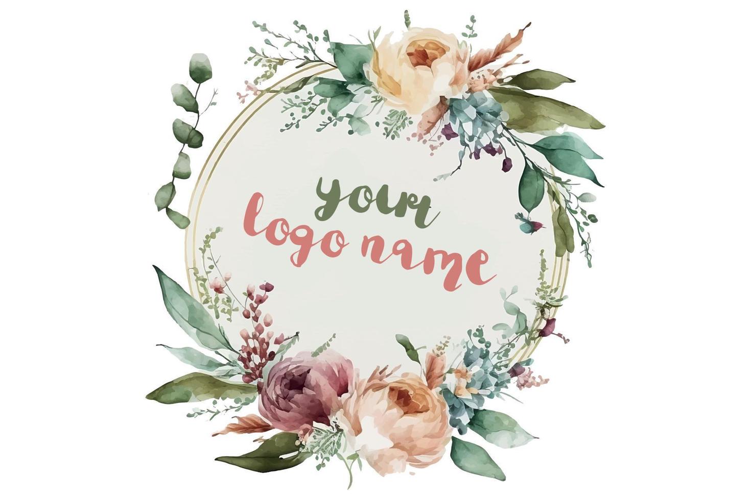 vattenfärg blommig logotyp, runda blommig logotyp, modern vattenfärg logotyp, logotyp design, kalligrafi logotyp, blommig logotyp, blomma logotyp vektor