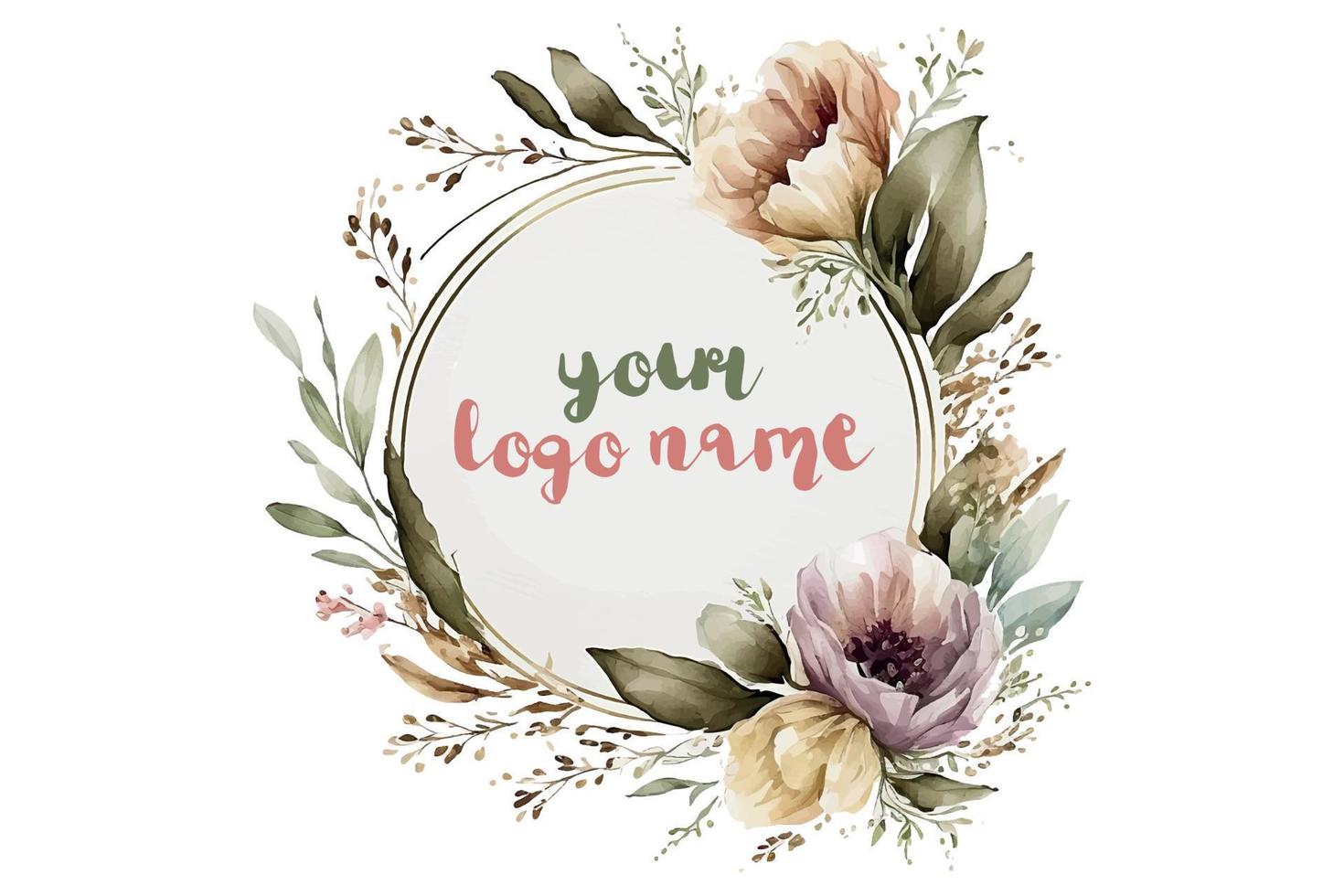 vattenfärg blommig logotyp, runda blommig logotyp, modern vattenfärg logotyp, logotyp design, kalligrafi logotyp, blommig logotyp, blomma logotyp vektor