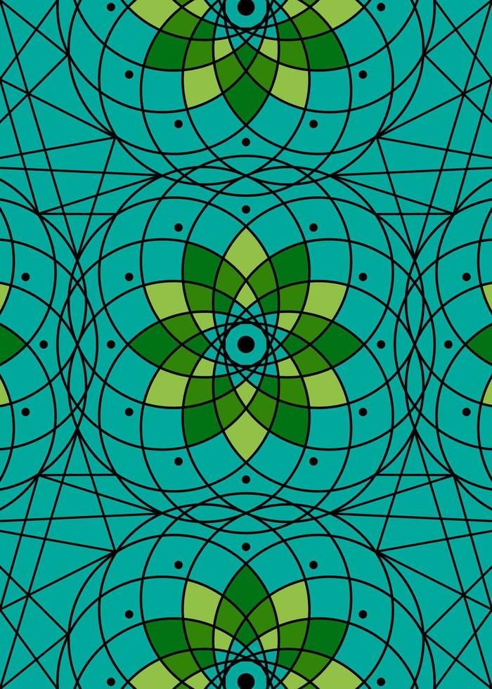 Samen von Leben Symbol heilig Geometrie Vorlage. geometrisch Mystiker Mandala von Alchimie esoterisch Blume von Leben Muster. Vektor Textur göttlich Lotus meditativ Amulett isoliert auf Grün Hintergrund