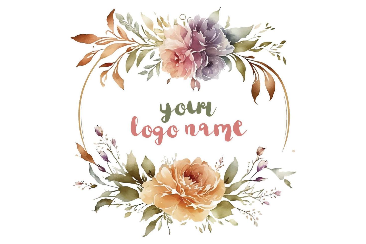 vattenfärg blommig logotyp, runda blommig logotyp, modern vattenfärg logotyp, logotyp design, kalligrafi logotyp, blommig logotyp, blomma logotyp vektor