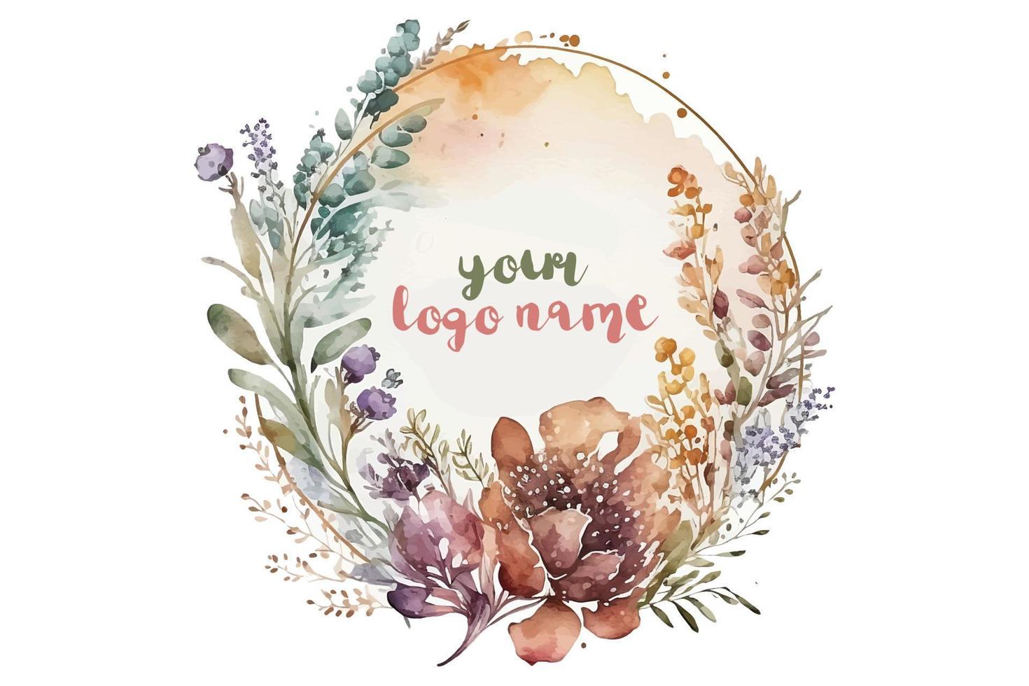 vattenfärg blommig logotyp, runda blommig logotyp, modern vattenfärg logotyp, logotyp design, kalligrafi logotyp, blommig logotyp, blomma logotyp vektor