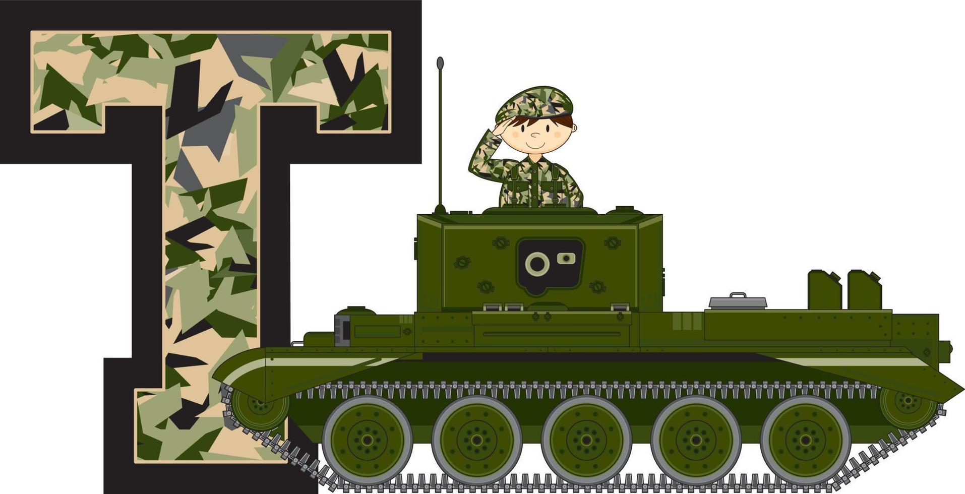 t ist zum Panzer Alphabet Lernen Militär- Geschichte lehrreich Illustration vektor