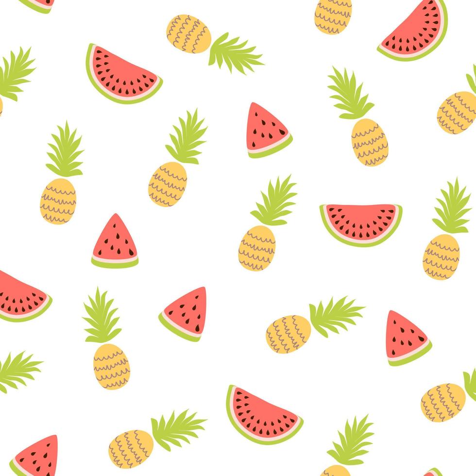 tropisch Wassermelone nahtlos Muster, süß Gelb Ananas auf Weiß. Sommer- frisch einfach endlos drucken. Sommer- Stimmung exotisch drucken, Textil, Papier, Strand Cocktail Party. Sommer- Illustration. vektor