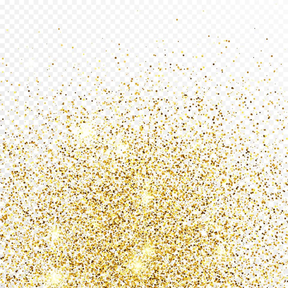 Gold funkeln Konfetti Hintergrund isoliert auf Weiß Hintergrund. feierlich Textur mit leuchtenden Licht Wirkung. Vektor Illustration.