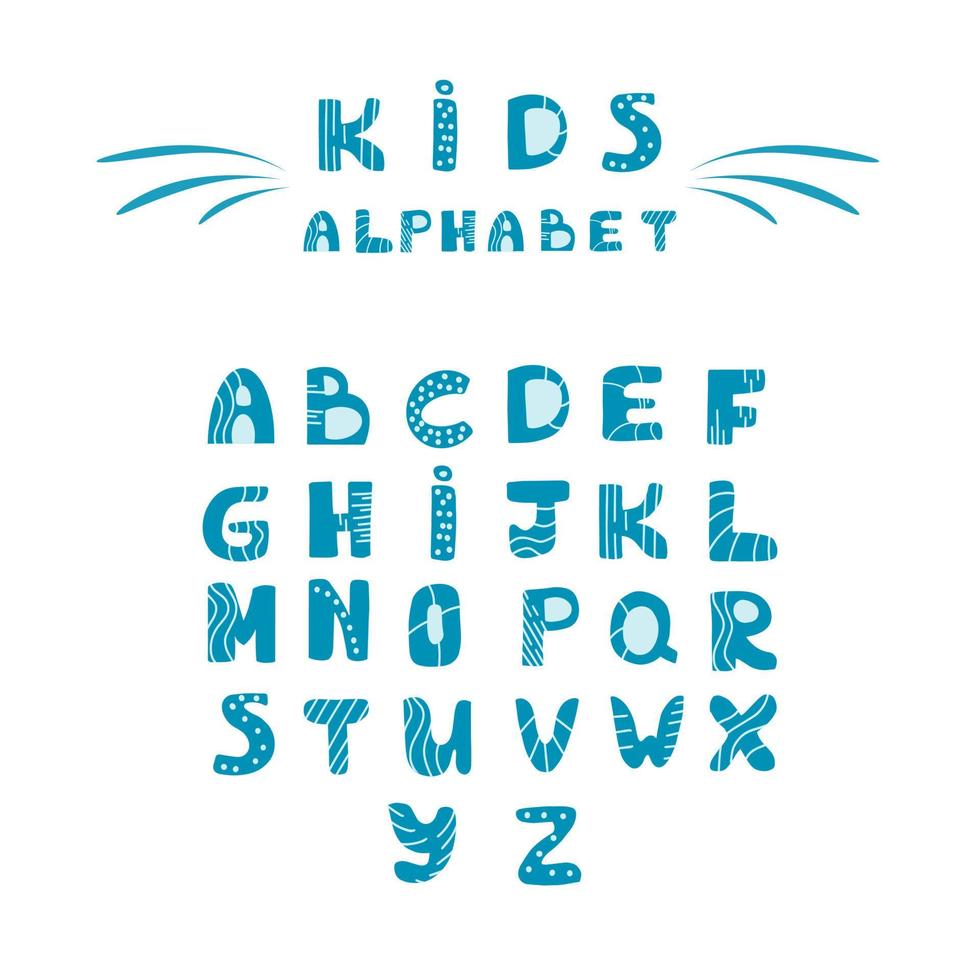 hand dragen barn alfabet. söt barn teckning stil brev till kombinera i fraser till skriva ut. enkel font. vektor