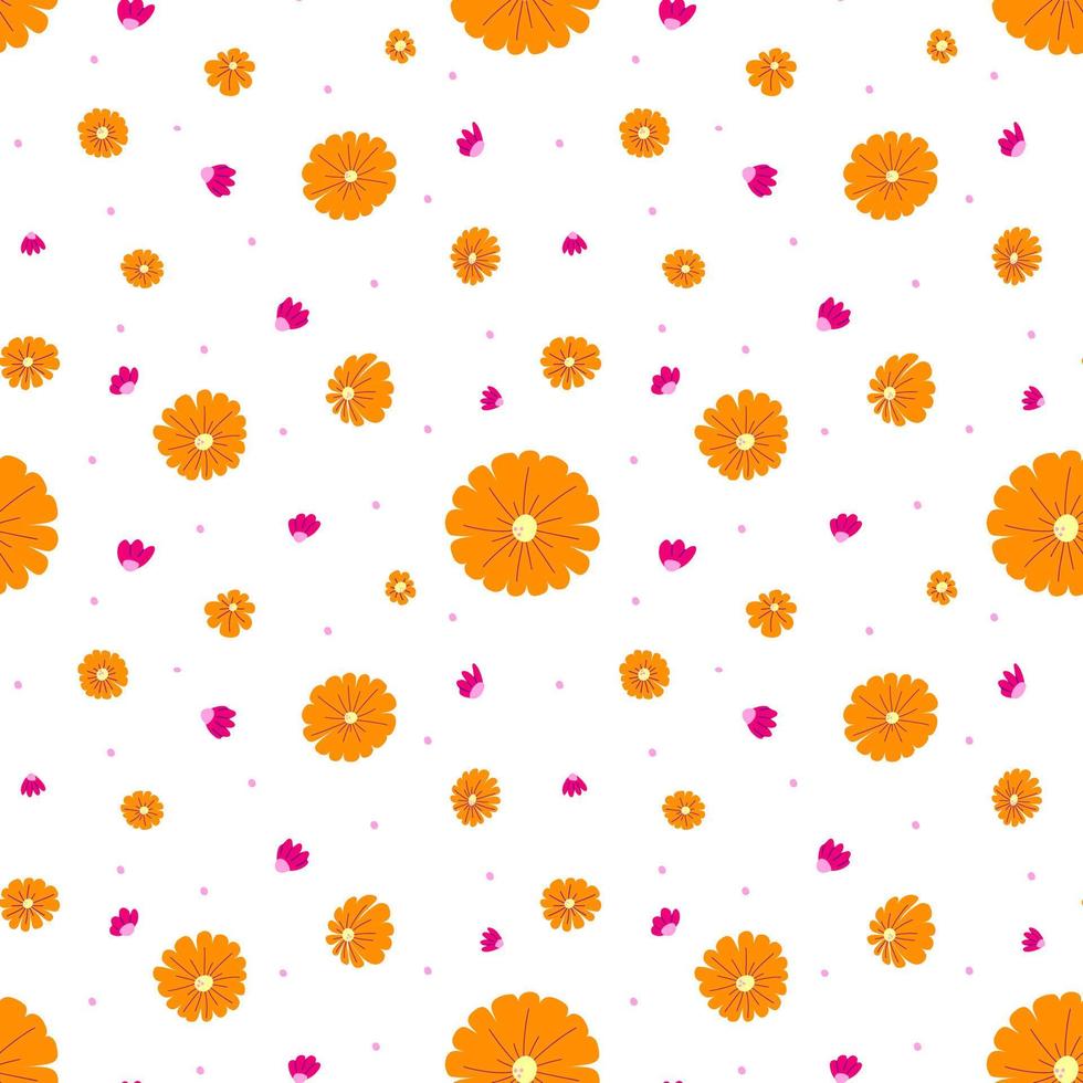 nahtlos Muster mit süß Orange und Rosa Blumen auf Weiß Hintergrund. drucken zum Textil- oder Verpackung Papier. vektor