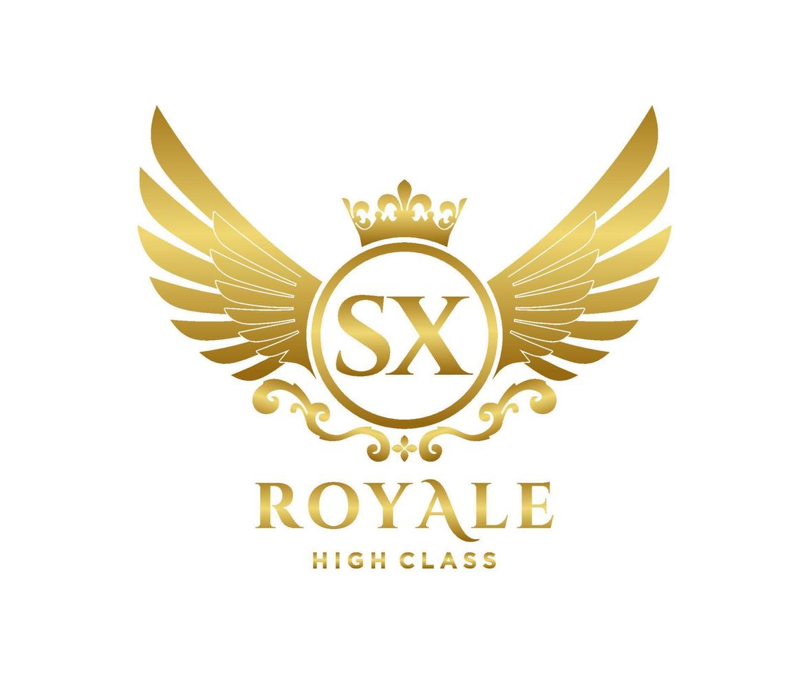 gyllene brev sx mall logotyp lyx guld brev med krona. monogram alfabet . skön kunglig initialer brev. vektor