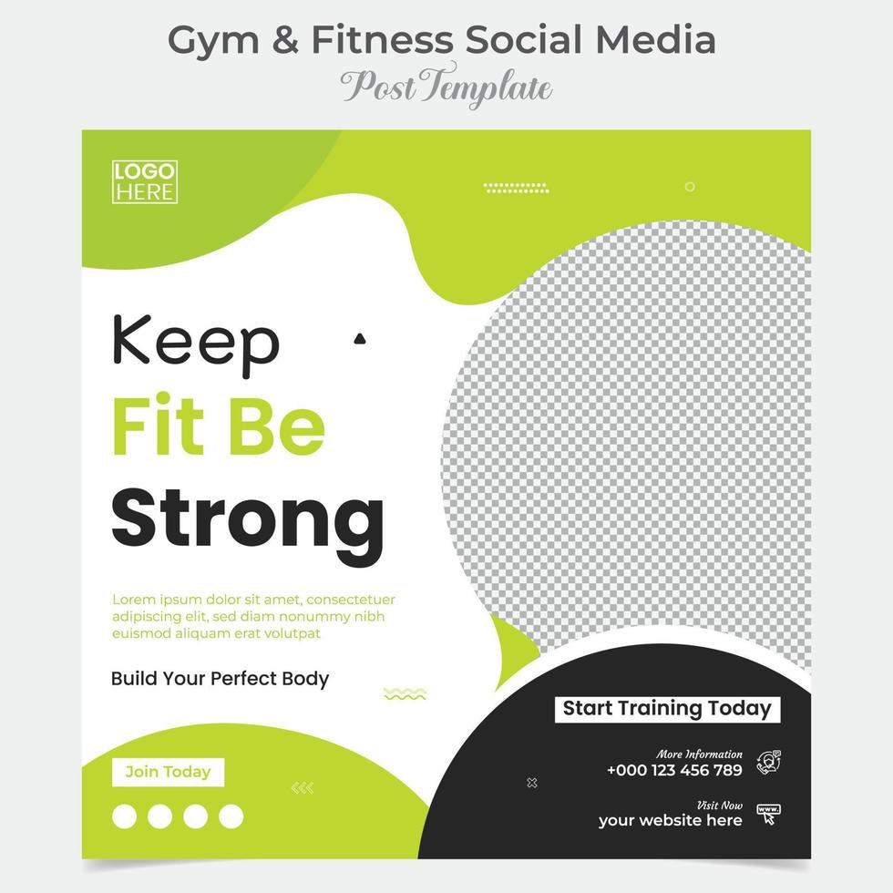 Fitness Fitnessstudio Sozial Medien Post und Platz Flyer Post Banner Vorlage Design vektor