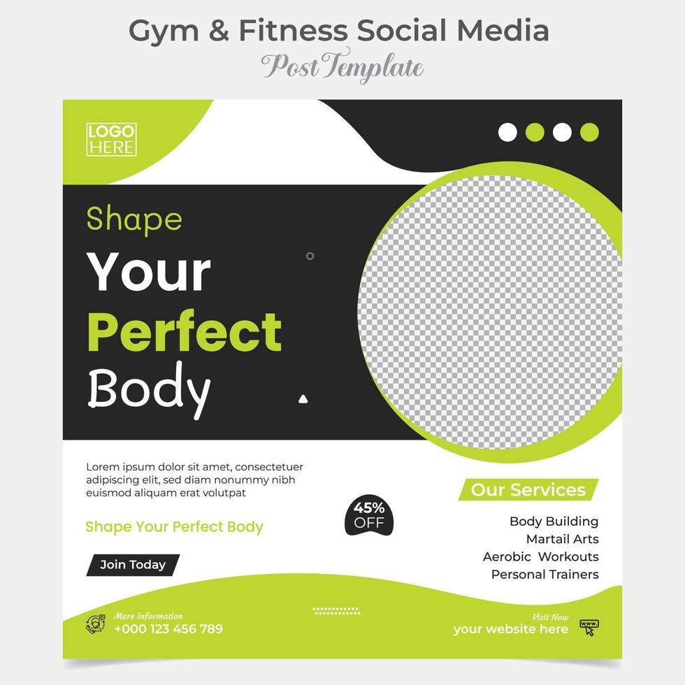 Fitnessstudio Fitness Sozial Medien Post und Platz Flyer Post Banner Vorlage Design vektor