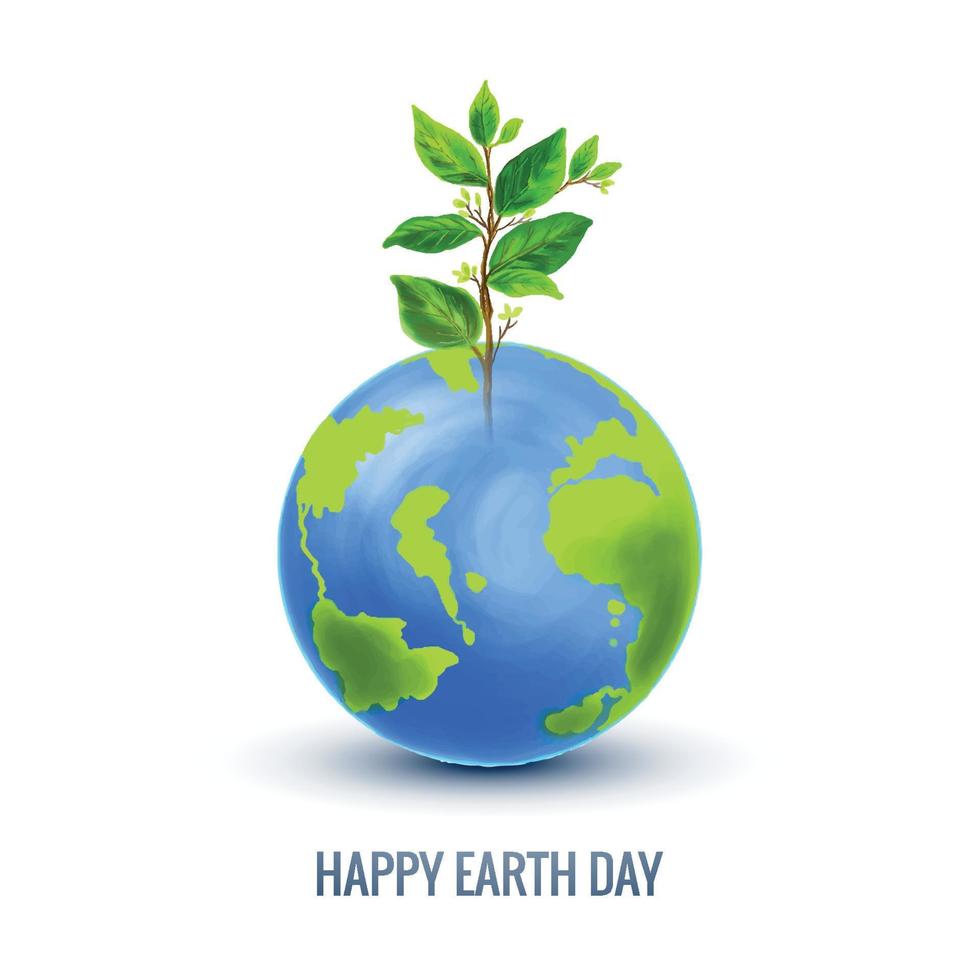 glücklich Erde Tag im Globus und Pflanze Hintergrund vektor