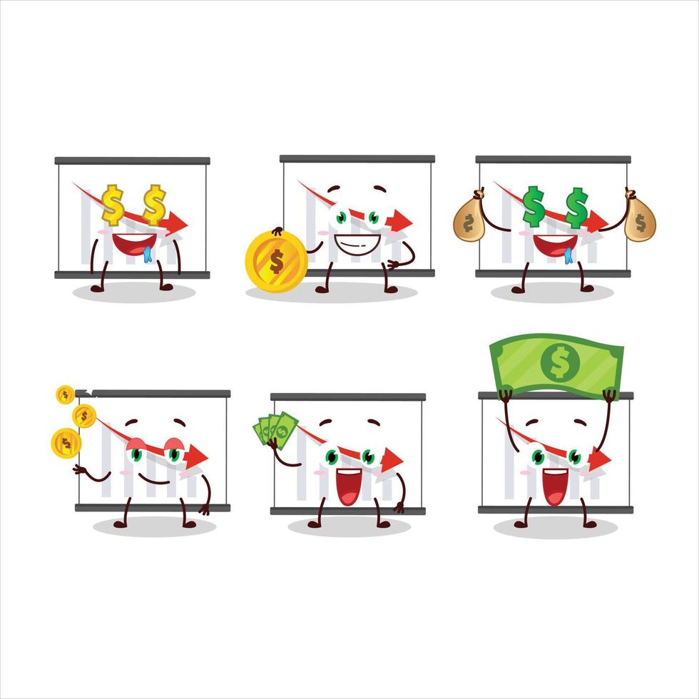 Diagramm gehen Nieder Karikatur Charakter mit süß Emoticon bringen Geld vektor