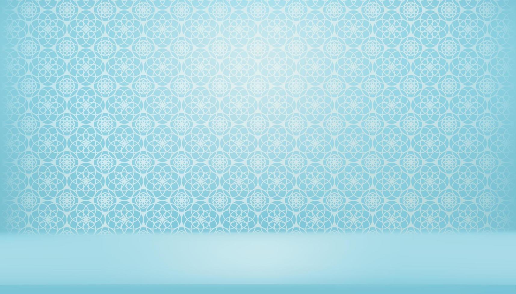 Ramadan Kareem-Hintergrund, 3D-Studioanzeige, islamisches Ornament, arabisches Muster auf blauem Hintergrund, arabisches traditionelles Motiv der Vektortextur, muslimische Religion symbolisch für eid al fitr, eid al adha, eid mubarak vektor