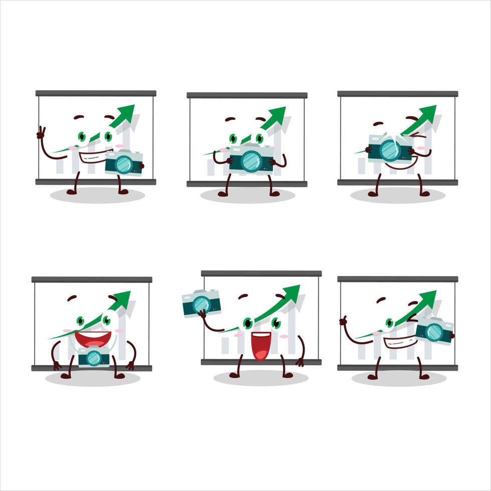 Fotograf Beruf Emoticon mit Diagramm gehen oben Karikatur Charakter vektor