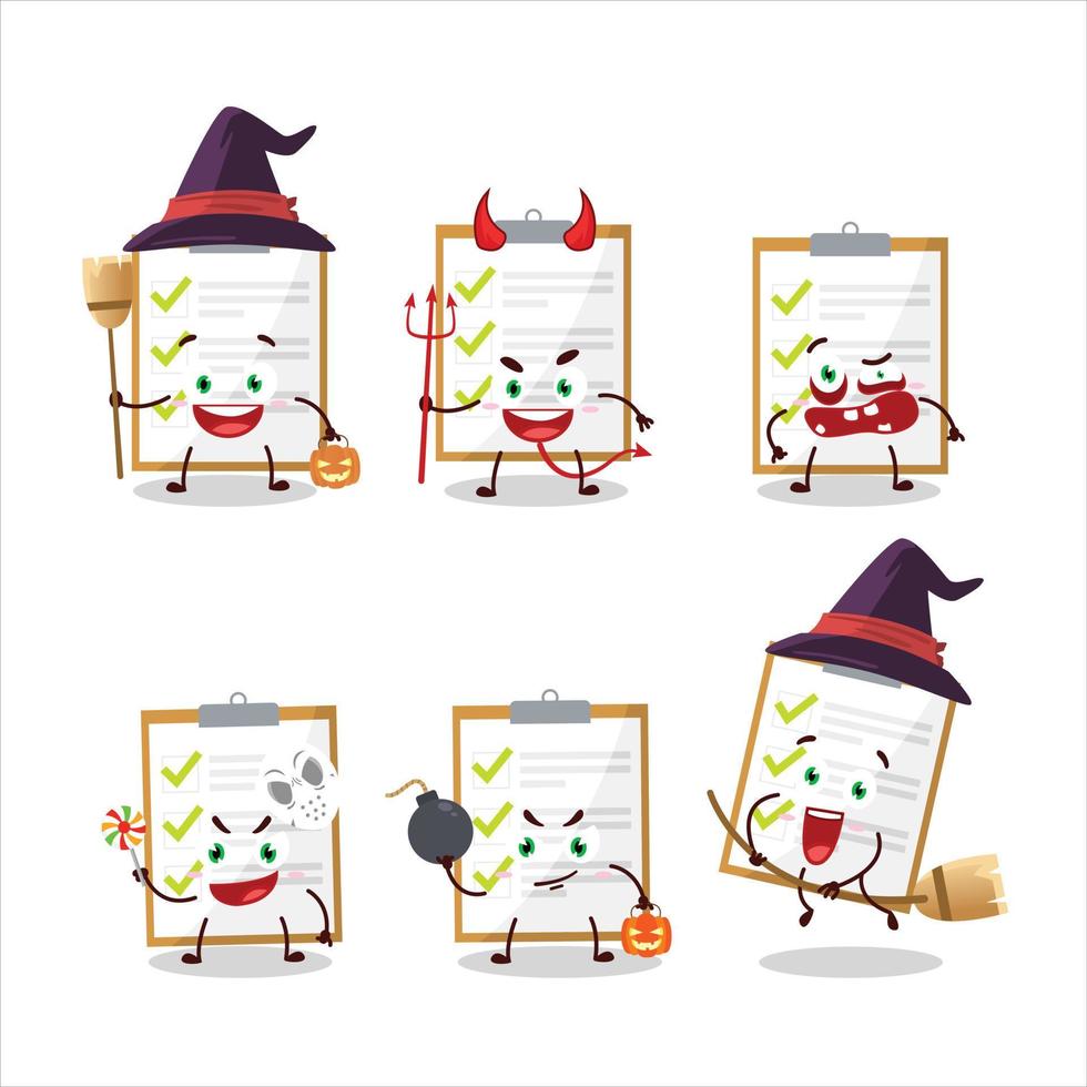 Halloween Ausdruck Emoticons mit Karikatur Charakter von Checkliste vektor