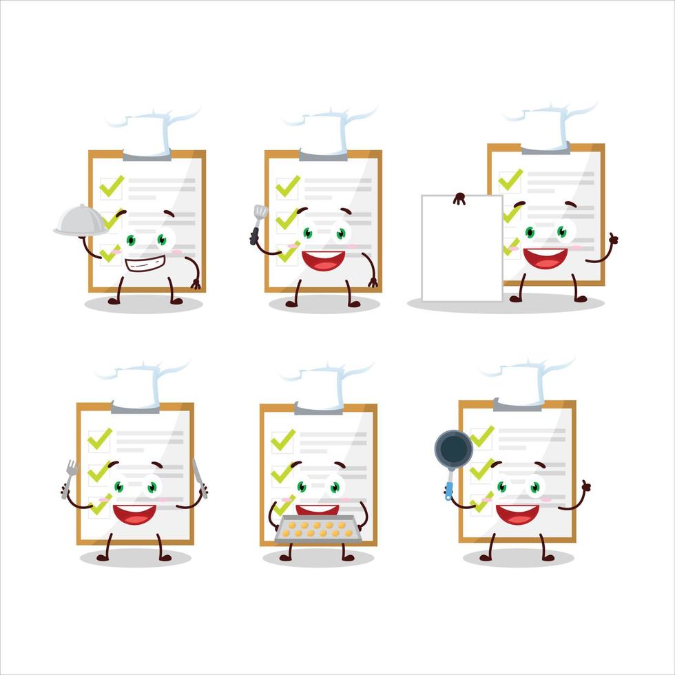 Karikatur Charakter von Checkliste mit verschiedene Koch Emoticons vektor