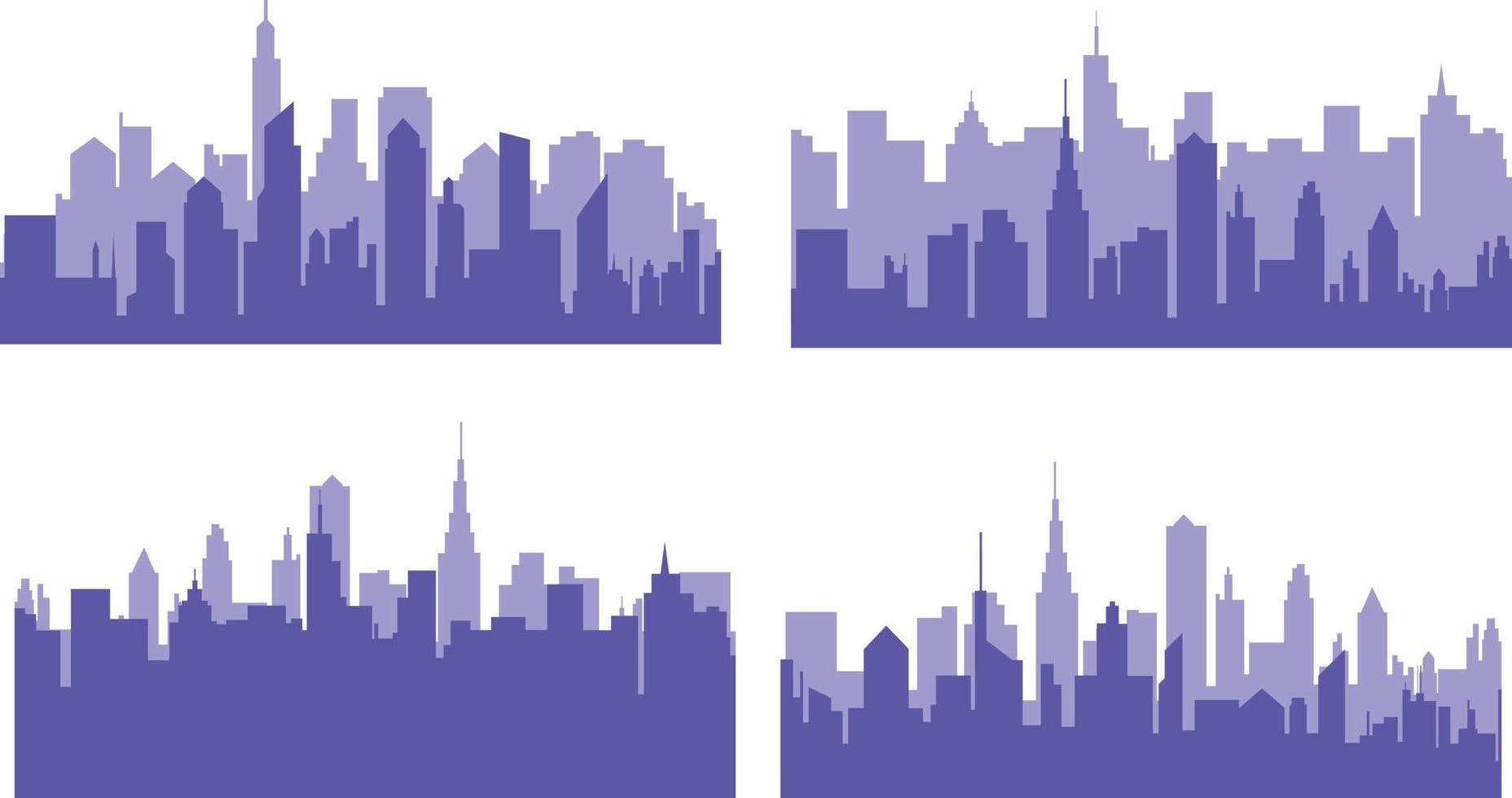 modern stad scape silhuett vektor samling. enkel minimalistisk blå stad horisont bakgrund. urban stadsbild silhuetter vektor illustration.