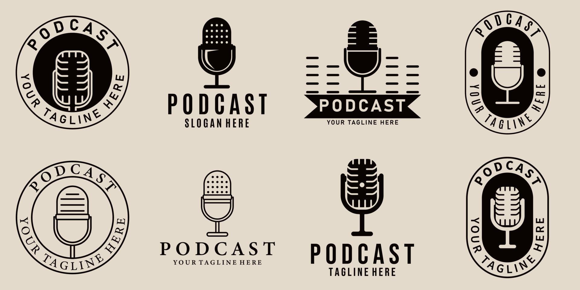 einstellen bündeln Podcast Logo Linie Kunst und Jahrgang Vektor Illustration Design
