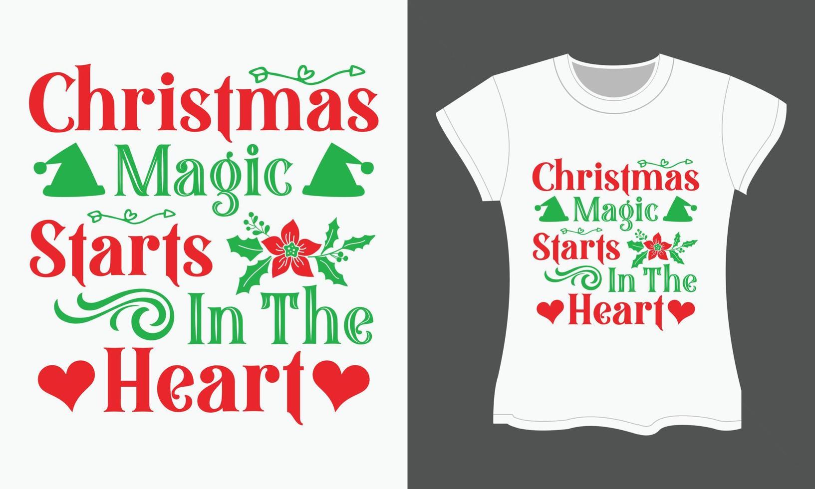 jul typografi t-shirt design. jul magi börjar i de hjärta vektor