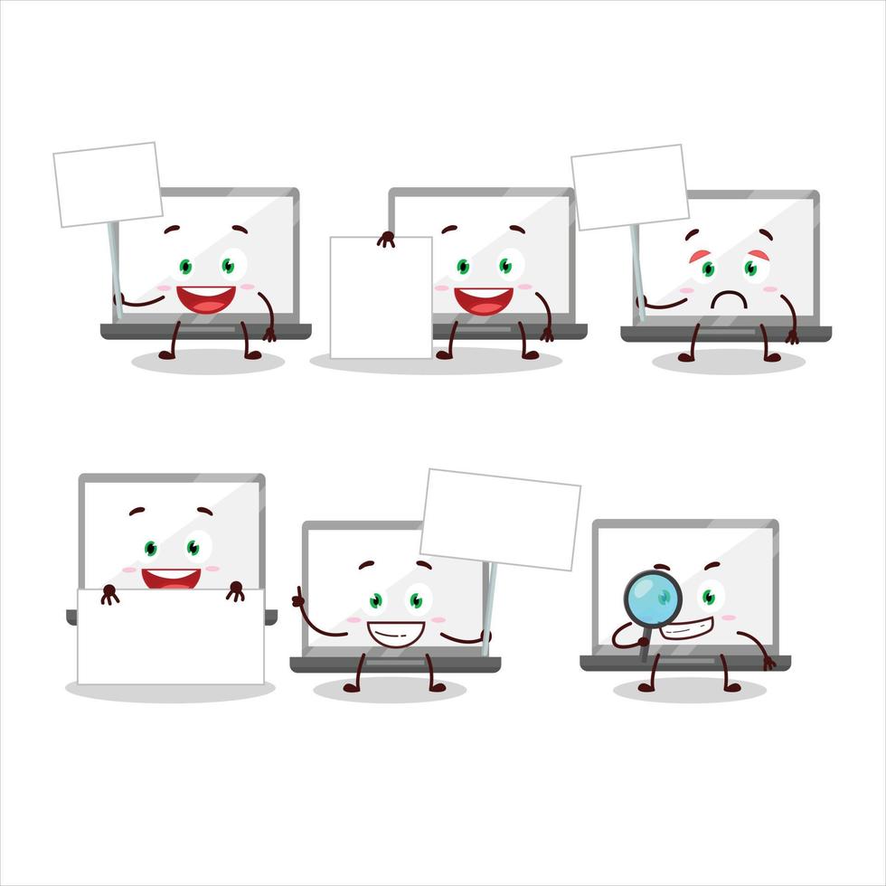 bärbar dator tecknad serie i karaktär föra information styrelse vektor