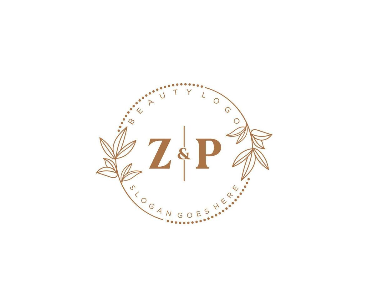 Initiale zp Briefe schön Blumen- feminin editierbar vorgefertigt Monoline Logo geeignet zum Spa Salon Haut Haar Schönheit Boutique und kosmetisch Unternehmen. vektor