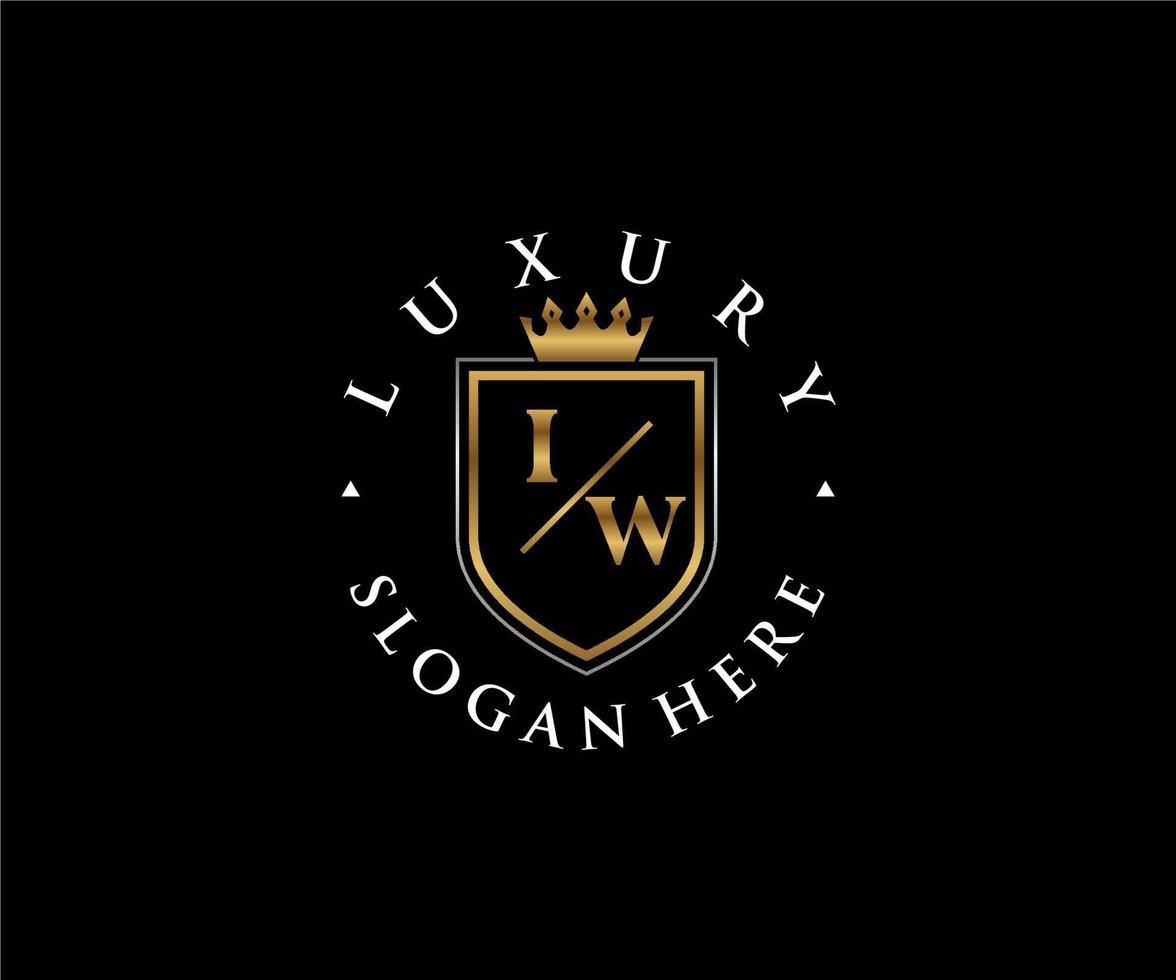 första i W brev kunglig lyx logotyp mall i vektor konst för restaurang, kungligheter, boutique, Kafé, hotell, heraldisk, Smycken, mode och Övrig vektor illustration.