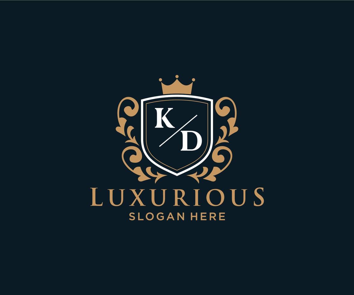första kd brev kunglig lyx logotyp mall i vektor konst för restaurang, kungligheter, boutique, Kafé, hotell, heraldisk, Smycken, mode och Övrig vektor illustration.