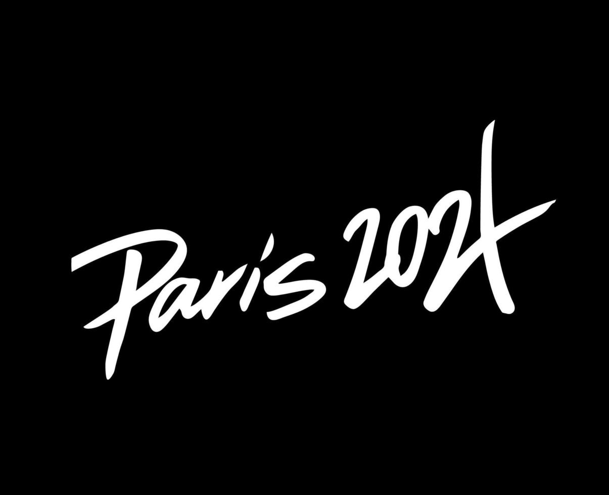 Paris 2024 Name Weiß olympisch Spiele Logo Symbol abstrakt Design Vektor Illustration mit schwarz Hintergrund