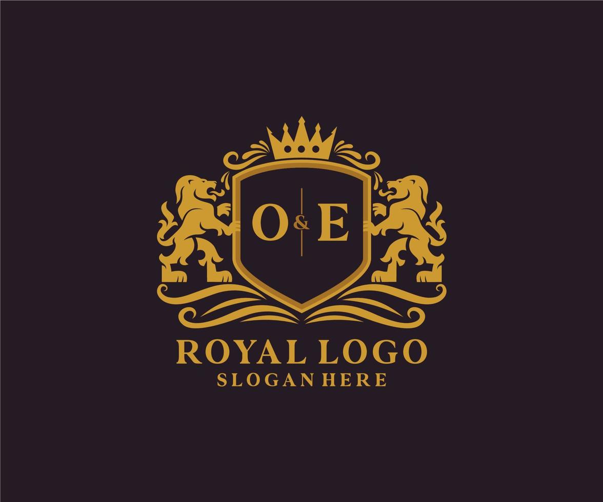 Initial Oe Letter Lion Royal Luxury Logo Vorlage in Vektorgrafiken für Restaurant, Lizenzgebühren, Boutique, Café, Hotel, Heraldik, Schmuck, Mode und andere Vektorillustrationen. vektor