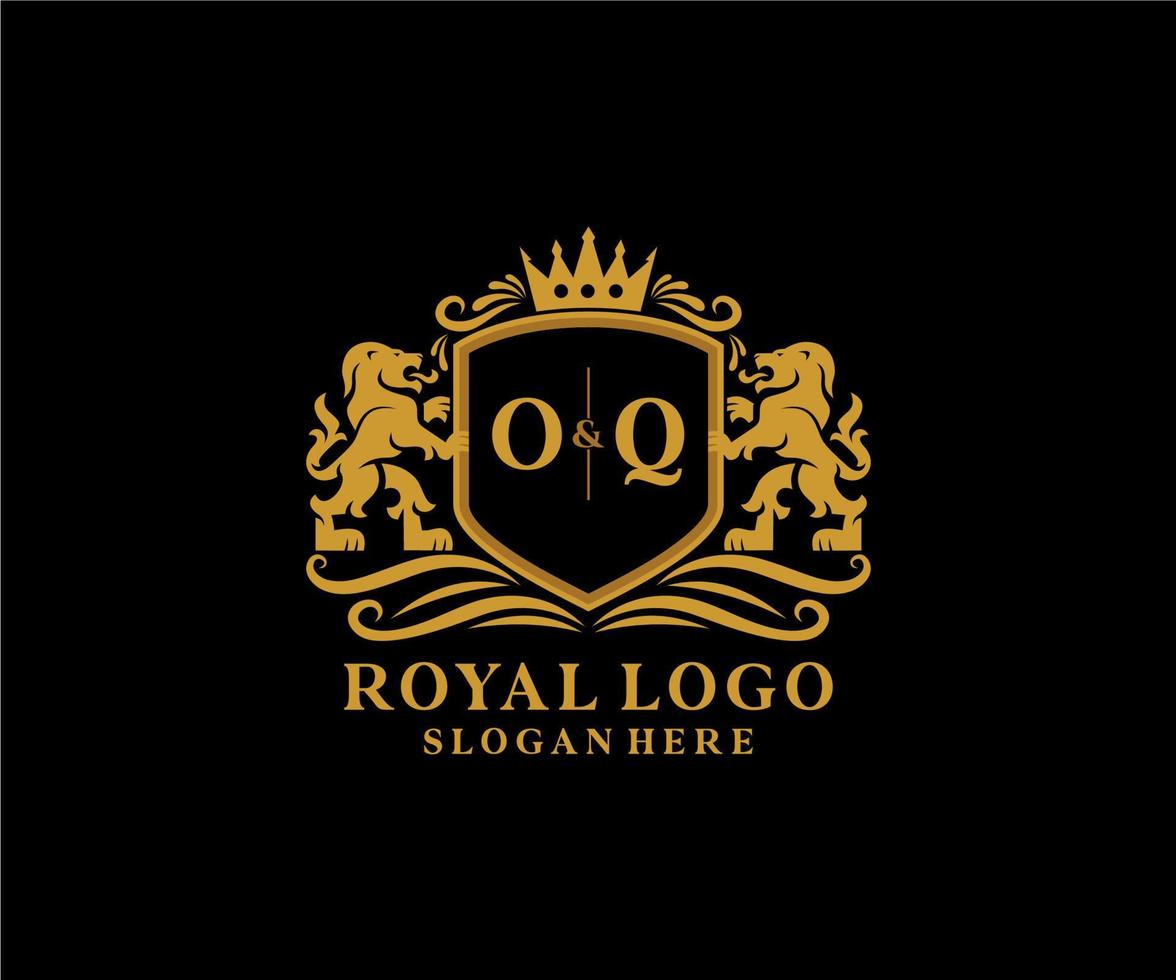 Initial OQ Letter Lion Royal Luxury Logo Vorlage in Vektorgrafiken für Restaurant, Lizenzgebühren, Boutique, Café, Hotel, Heraldik, Schmuck, Mode und andere Vektorillustrationen. vektor