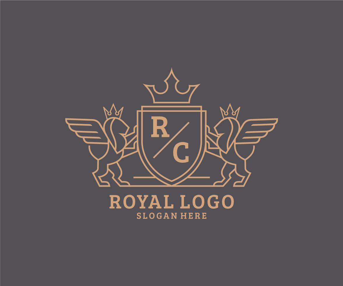 Initiale rc Brief Löwe königlich Luxus heraldisch, Wappen Logo Vorlage im Vektor Kunst zum Restaurant, Königtum, Boutique, Cafe, Hotel, heraldisch, Schmuck, Mode und andere Vektor Illustration.