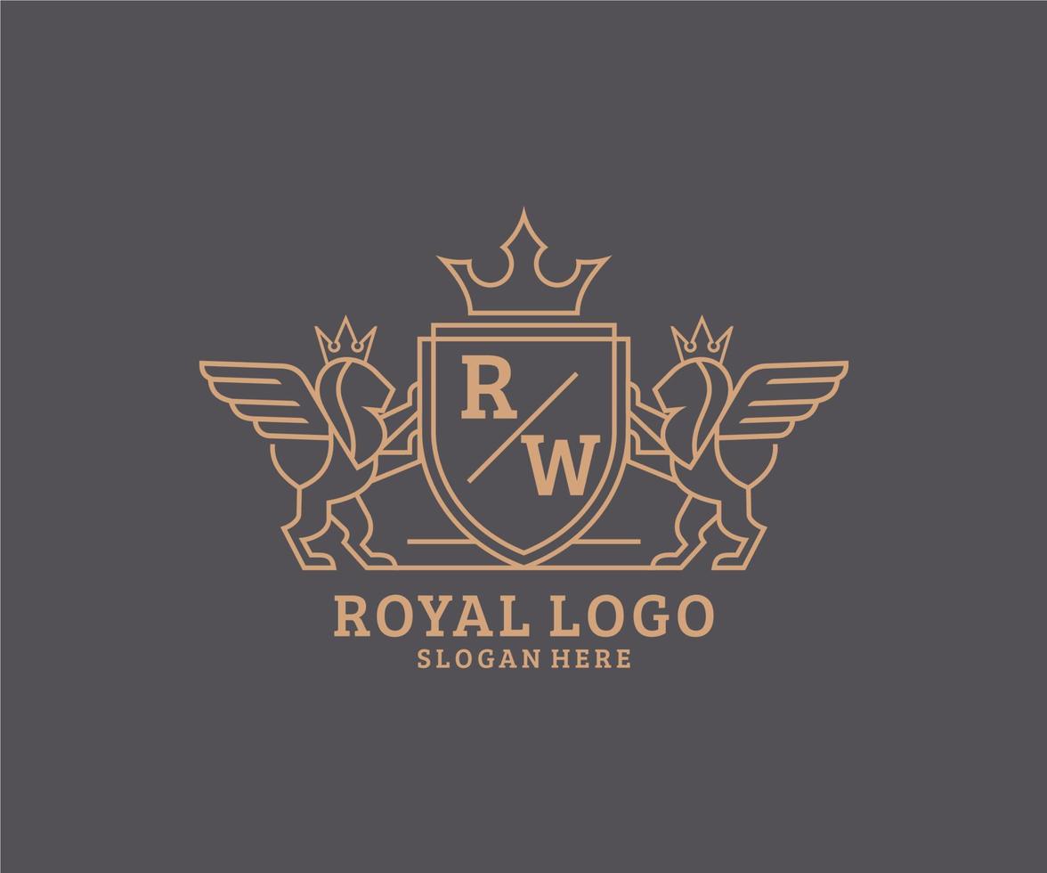 Initiale rw Brief Löwe königlich Luxus heraldisch, Wappen Logo Vorlage im Vektor Kunst zum Restaurant, Königtum, Boutique, Cafe, Hotel, heraldisch, Schmuck, Mode und andere Vektor Illustration.