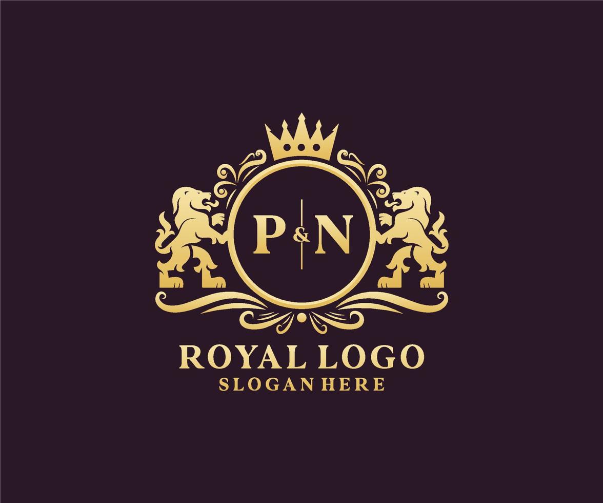 Initial pn Letter Lion Royal Luxury Logo Vorlage in Vektorgrafiken für Restaurant, Lizenzgebühren, Boutique, Café, Hotel, Heraldik, Schmuck, Mode und andere Vektorillustrationen. vektor