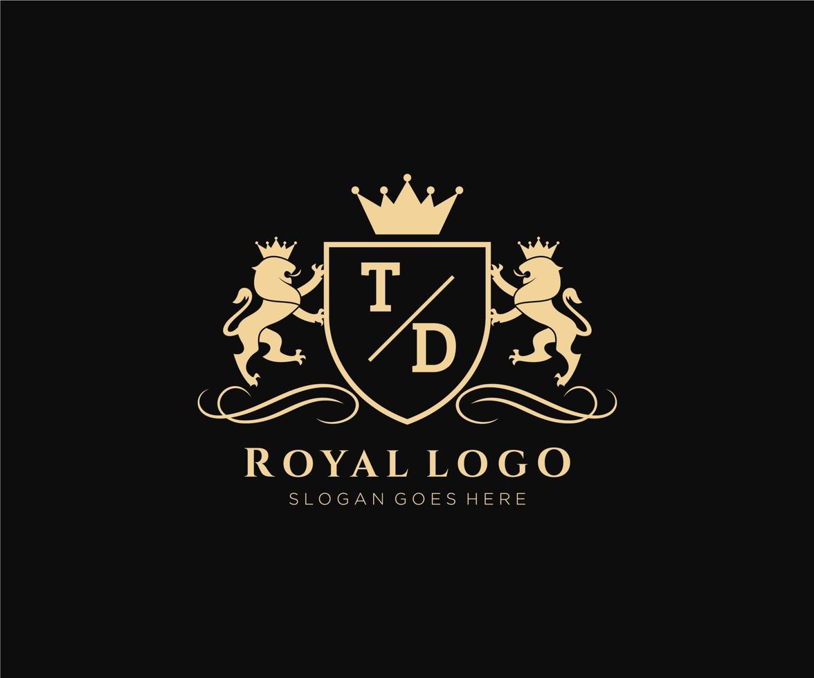 Initiale td Brief Löwe königlich Luxus heraldisch, Wappen Logo Vorlage im Vektor Kunst zum Restaurant, Königtum, Boutique, Cafe, Hotel, heraldisch, Schmuck, Mode und andere Vektor Illustration.