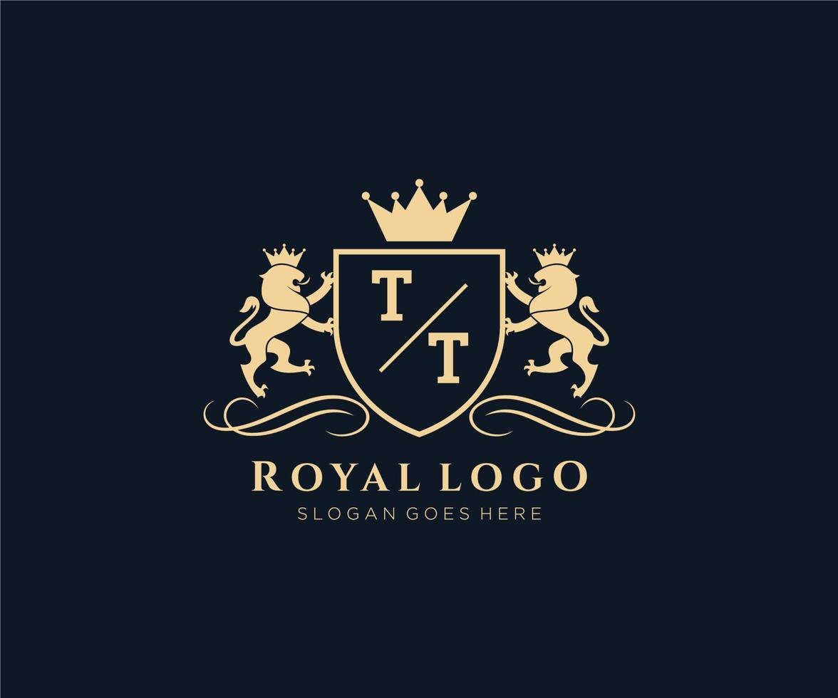 Initiale tt Brief Löwe königlich Luxus heraldisch, Wappen Logo Vorlage im Vektor Kunst zum Restaurant, Königtum, Boutique, Cafe, Hotel, heraldisch, Schmuck, Mode und andere Vektor Illustration.