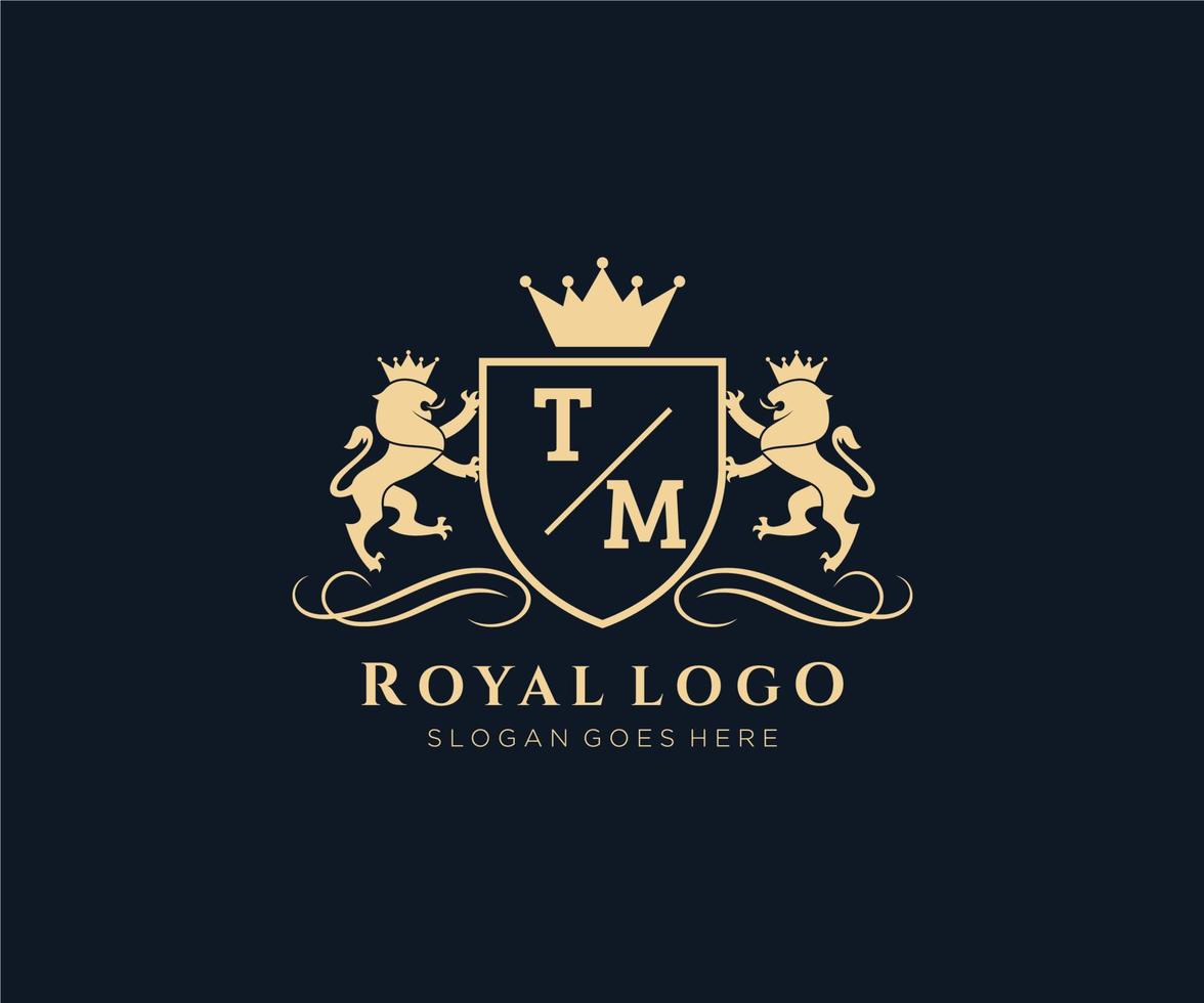 Initiale tm Brief Löwe königlich Luxus heraldisch, Wappen Logo Vorlage im Vektor Kunst zum Restaurant, Königtum, Boutique, Cafe, Hotel, heraldisch, Schmuck, Mode und andere Vektor Illustration.