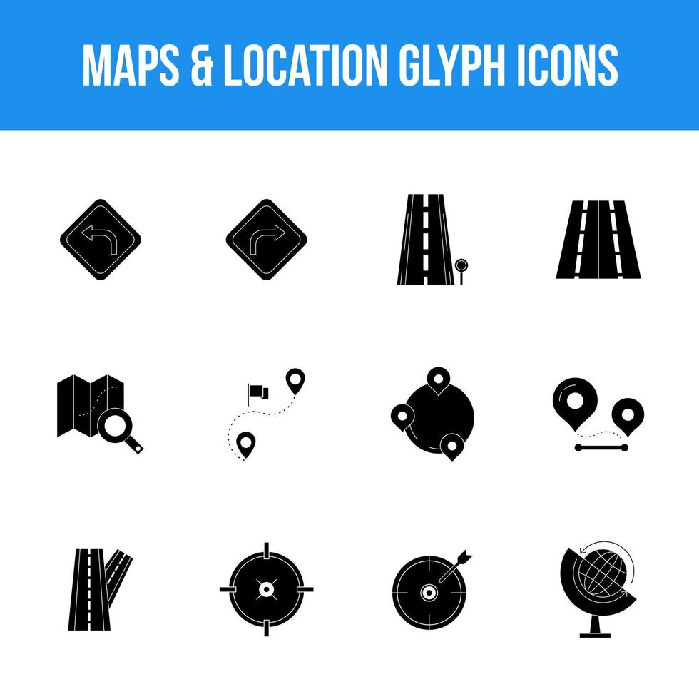 unik Kartor och plats glyf ikon uppsättning vektor