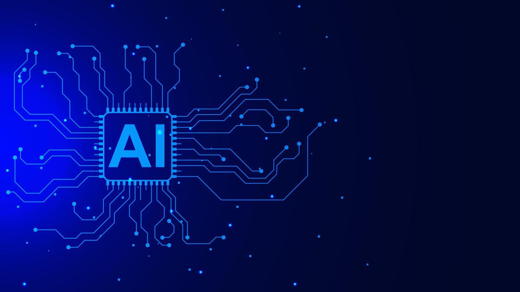 mikrochip processor med elektronisk krets styrelse teknologi för artificiell intelligens bakgrund. vektor illustration.