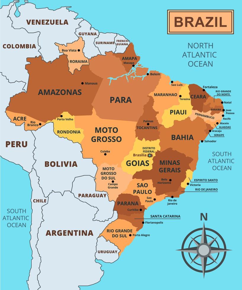 Karte von Brasilien mit Region Namen vektor